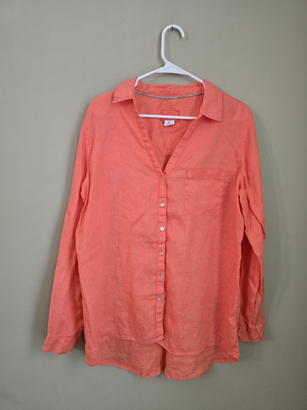 Sigrid Olsen Coral Button-Front Linen Shirt Women Size L